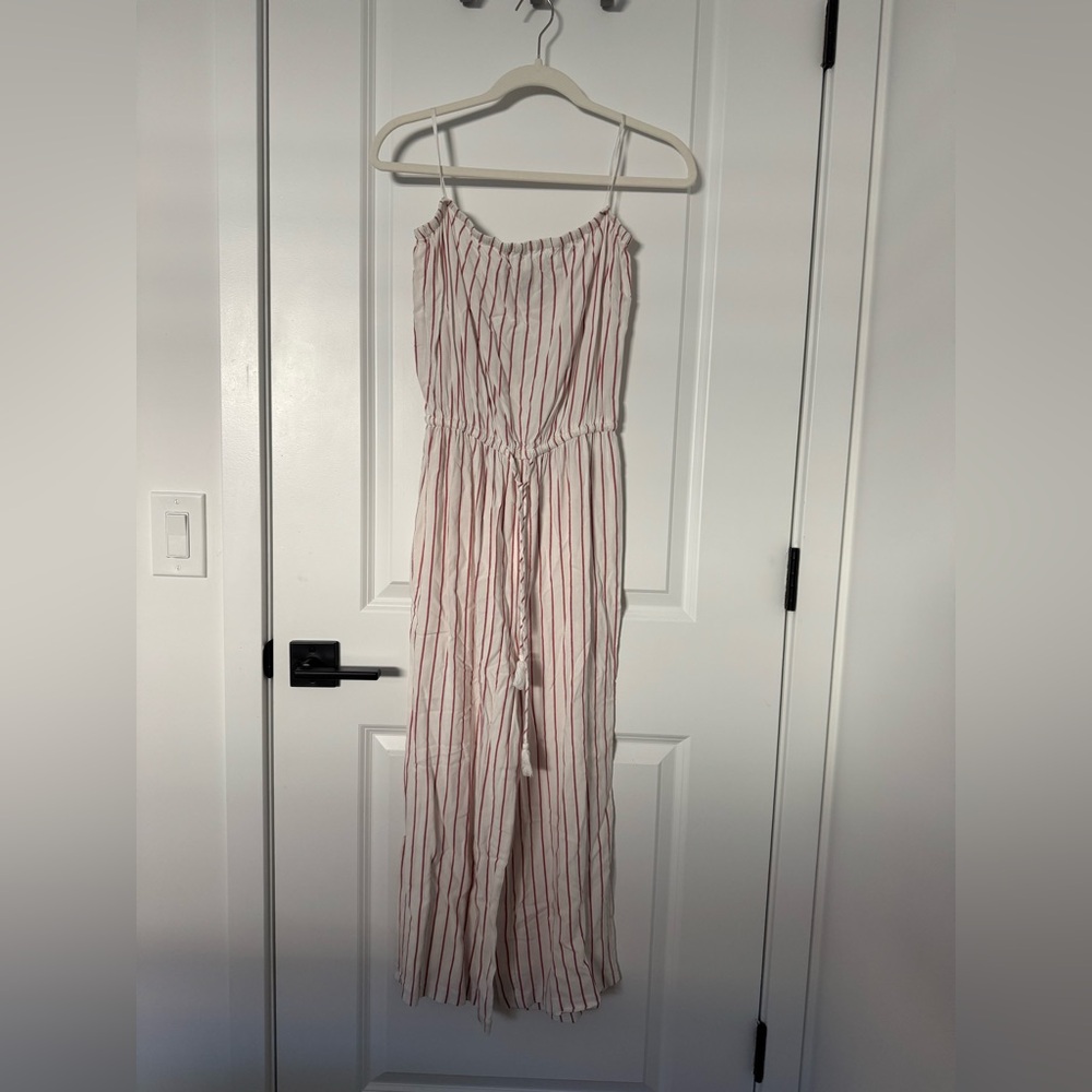 striped tube top jumpsuit